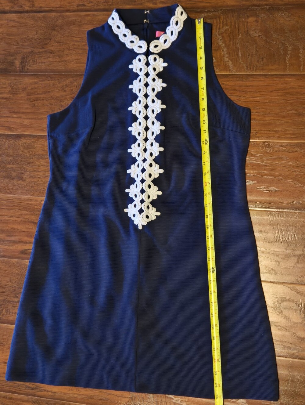 Lilly Pulitzer Navy Blue Shift Dress Front Lace Detailing And Zipper XL - Picture 6 of 6